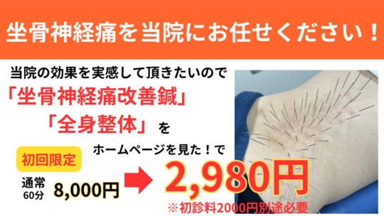 オオヤ鍼灸整骨院　姫路駅前店の長年の腰痛を改善する「坐骨神経痛改善鍼」＋「全身整体」のHP限定初回割引