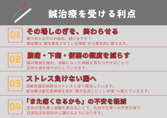 過敏性腸症候群改善鍼を受ける利点