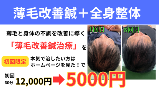オオヤ鍼灸整骨院　姫路駅前店　薄毛改善鍼　初回割引